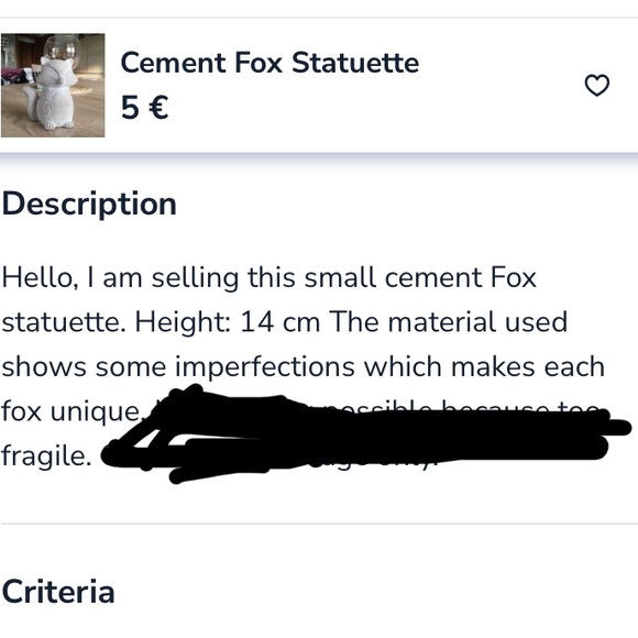 Fox grey cement small heavy statue! Sculpture! - Picture 12 of 13